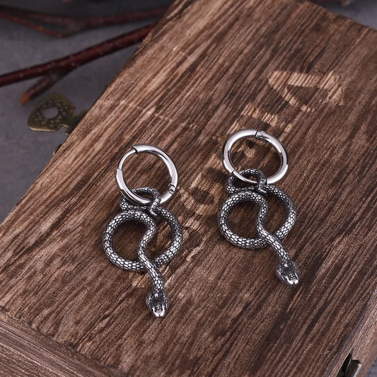 Punk Twisted Snake Street Tail Snake Earrings for Men and Women Party Earrings Glamorous Everyday Gifts Stainless Steel Jewelry