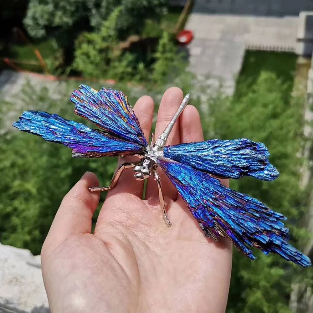 Rainbow Electroplated Black Tourmaline Kyanite Dragonfly Natural Crystal Aura Quartz Mineral For Home Decor Ornaments Gifts