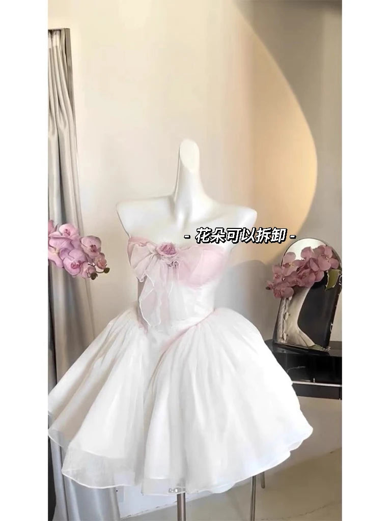 Tube Top Dress Sweet Japanese Lolita Heavy Industry Birthday Dresses Waist Thin Bow Trailing Fluffy Princess Vestidos For Women