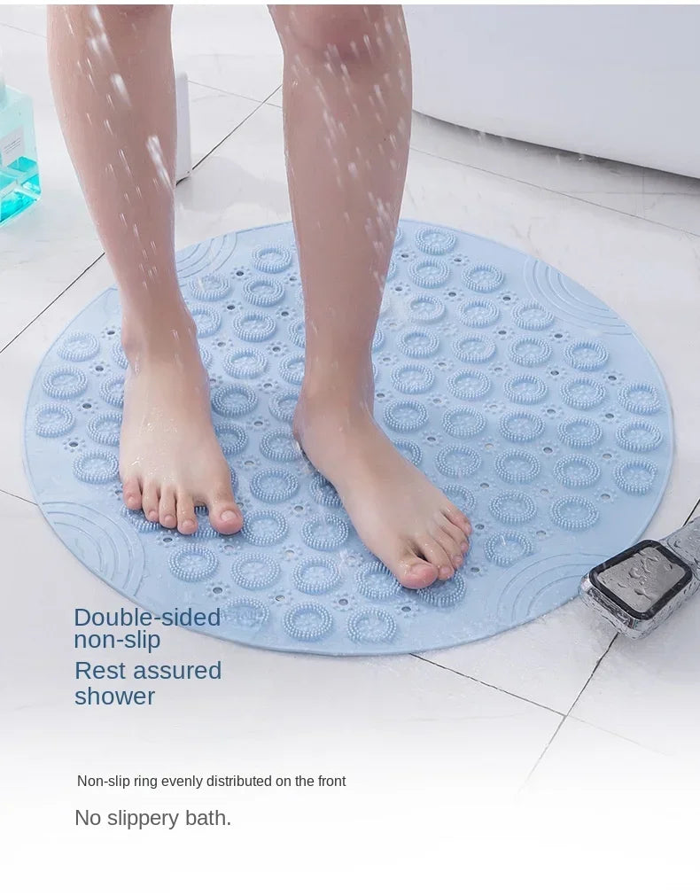 Bathroom Mat Anti-slip Sucker Round PVC Bath Mat with Drain Hole Silicone Bathing Rugs Foot Massage Pad Bathtub Soft Shower Mat