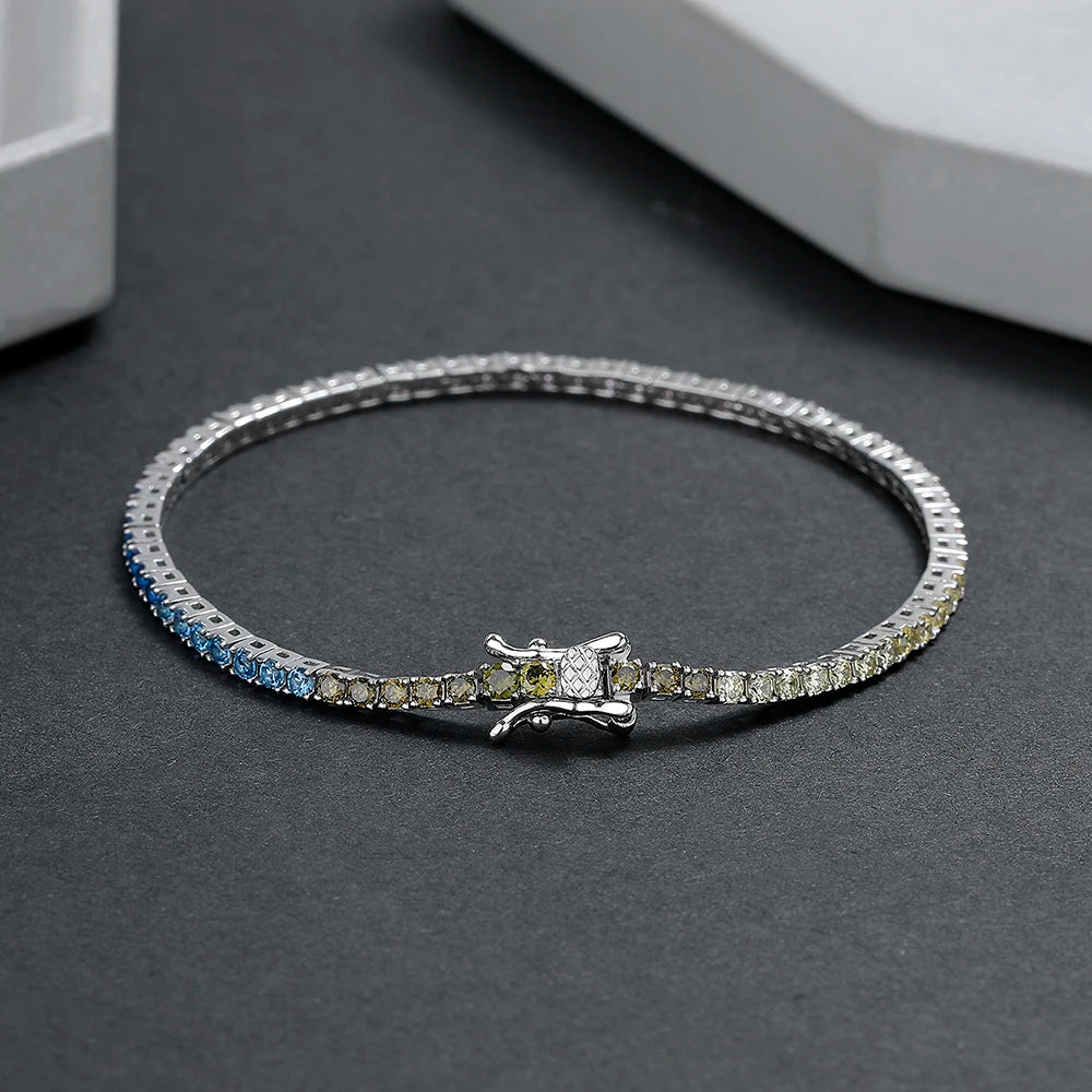 New 2 mm Rainbow Solid 925 Silver Jewelry Colorful Cubic Zircon Colorful Pretty Tennis Chain Bracelets
