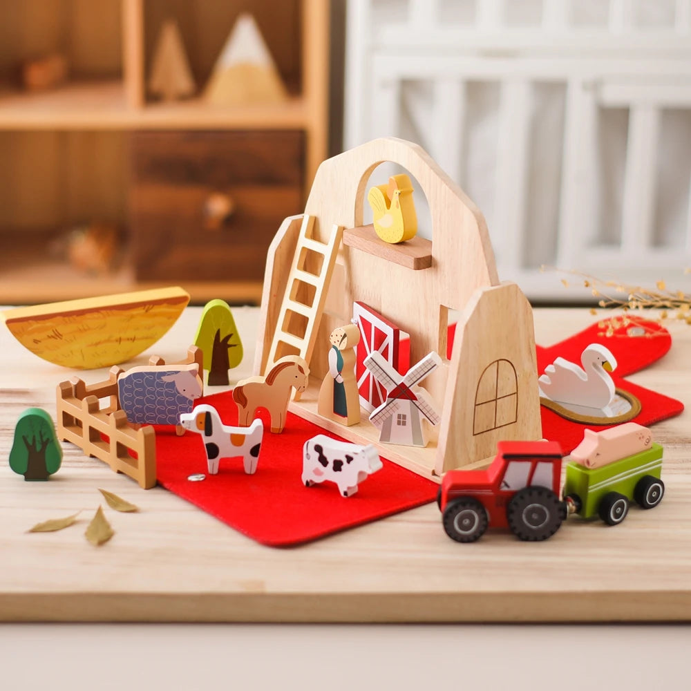 Children Montessori Wooden Toys Dinosaur Car Animal Park Barn Toy Wooden Stacking Game Kid Educational Toy Christmas Gift