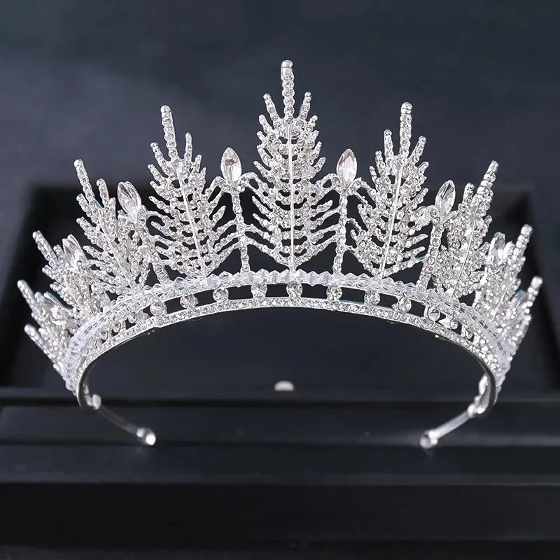Luxury Silver Color Crystal Pearls Bridal Tiaras Crown Baroque Rhinestone Pageant Diadem Bride Headband Wedding Hair Accessories