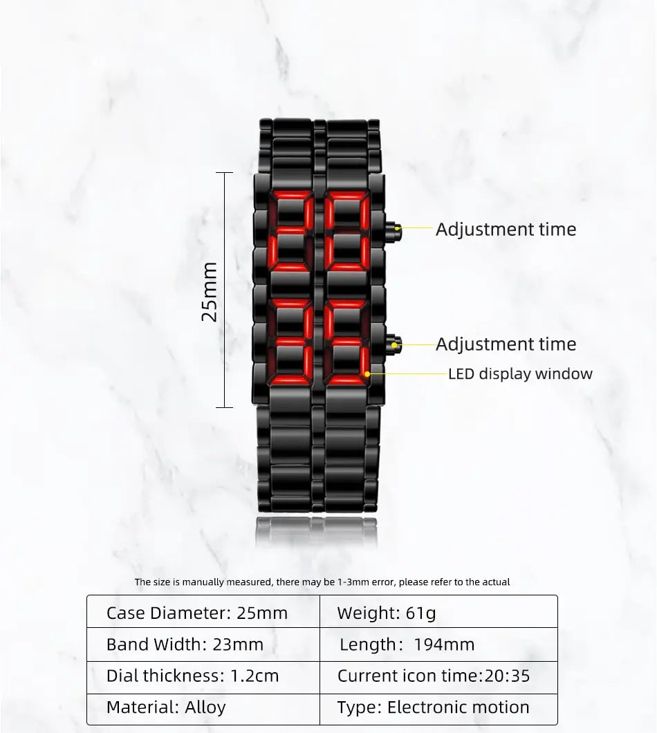 Fashion Mens Digital Lava Wrist Watch Men Black Full Metal Red Blue LED Display Watches Gifts for Male Boy Sport Creative Clock