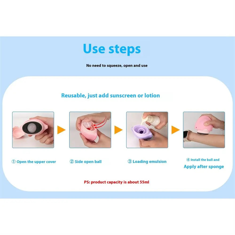 Silicone Suncream Roller Applicator Refillable Stitching Color Isolation Lotion Cream Bottles Oval Sunscreen Lotion Applicator