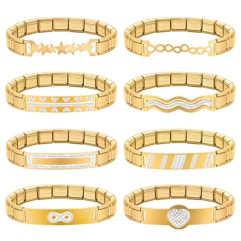 New Fashion Women Romantic Heart Star Zircon 9MM Width Stainless Steel Bracelet Bangle Girls Wedding Christmas Gift Jewelry