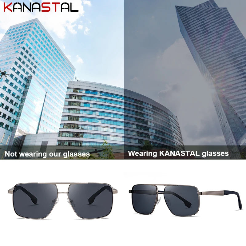 Men Sunglasses UV400 Polarized Sun Glasses Metal Square Eyeglasses Frame Driving Fishing Cycling Goggle Anti Glare Shade Eyewear