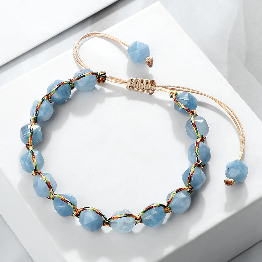 Women Healing Energy Bracelet 8mm Natural Gemstone Beads Irregular Shaped Cut Surface Beads Bracelet Charm Couples Jewelry Gifts