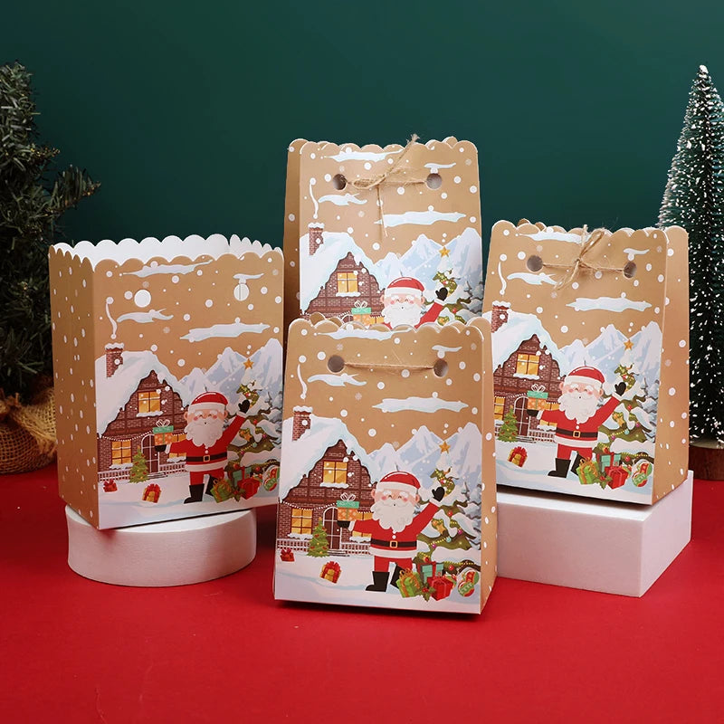 5-30Pcs Christmas Gift Box with rope Cartoon Santa Claus Candy Cookies Packaging Bag Christmas Party Home Decor New Year 2026
