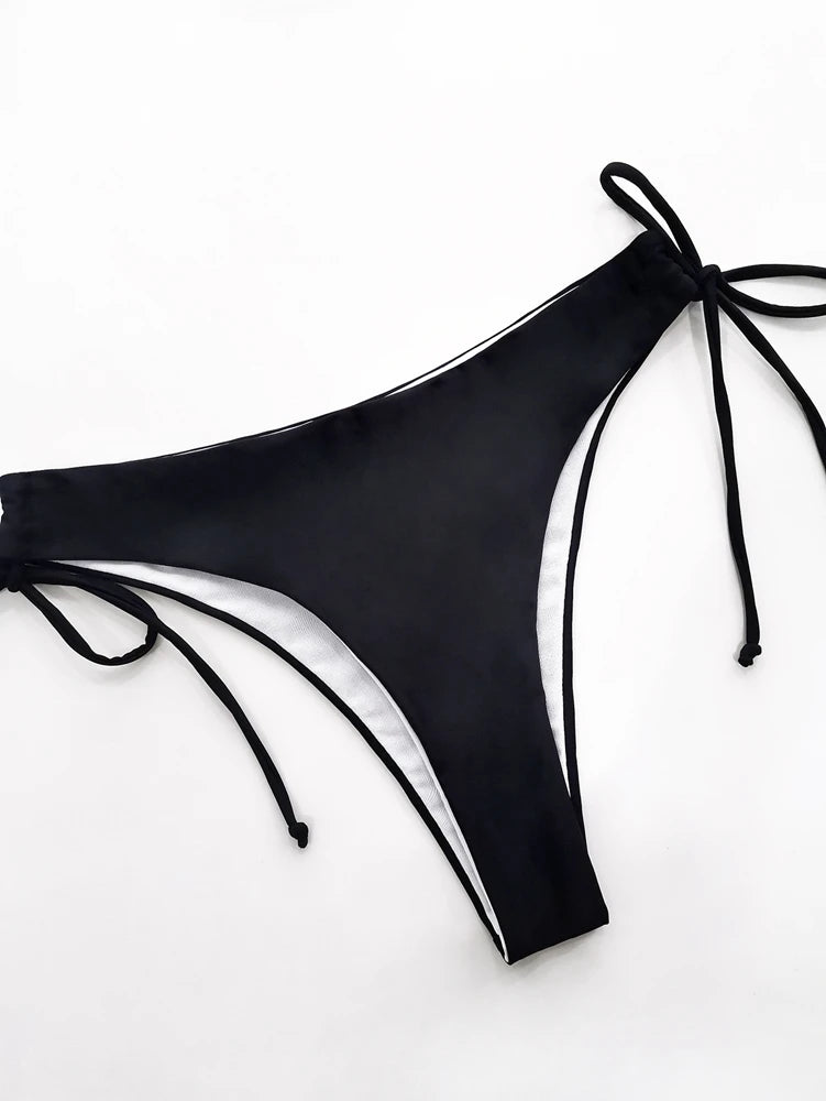 Sexy Halter Bikini Swimsuit Women Low Waisted 2025 New Black/Red/Rose Beach Bathing Suit Bandage Brazilian Swimwear Two Pieces