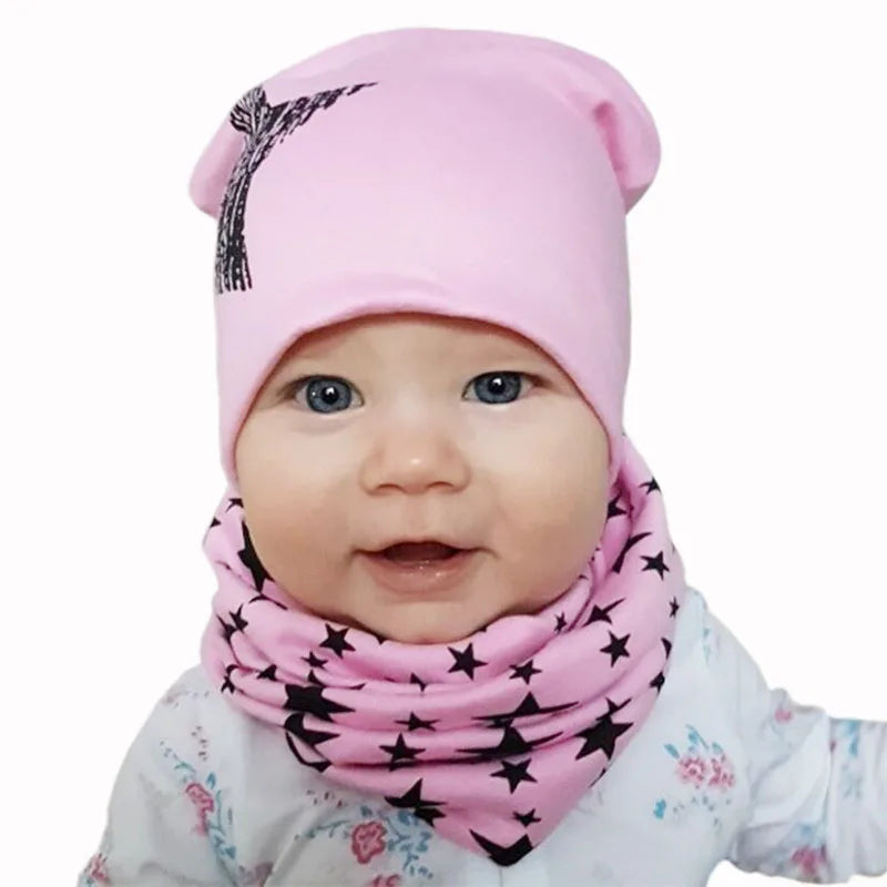 Star Print Cotton Baby Hat Autumn Winter Baby Girls Hat Boys Cap Toddlers Infant Cap Scarf Children Bonnet Hats