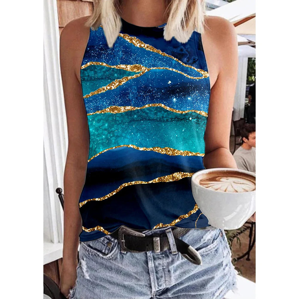 Summer Beautiful Stripes 3D Print Tank Tops Women Casual Streetwear Oversized O-Neck Vest Off Shoulder Sleeveless Woman Camisole