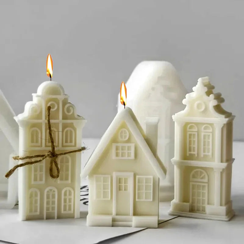 2025 Christmas House Silicone Candle Mold 3D Castle Villa Crafts Resin Gypsum Cement Mould Christmas Gift Festival Decoration