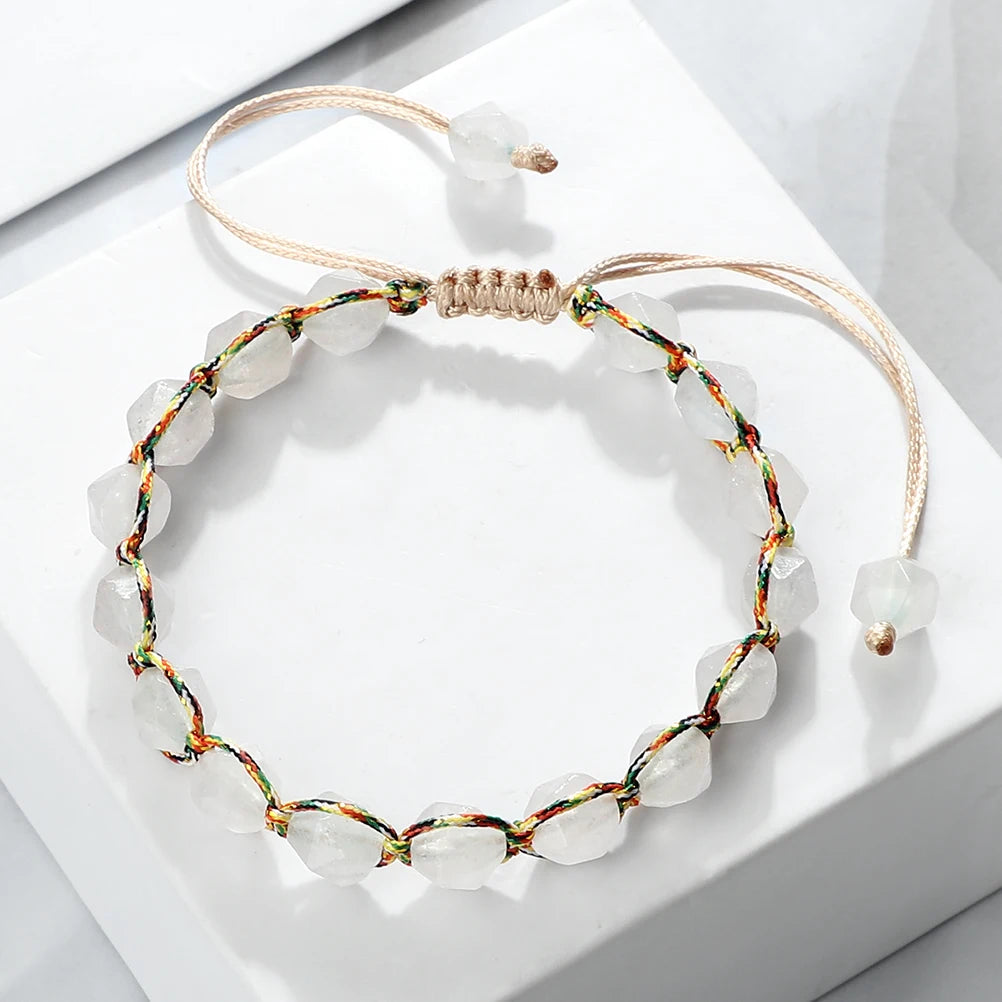Women Healing Energy Bracelet 8mm Natural Gemstone Beads Irregular Shaped Cut Surface Beads Bracelet Charm Couples Jewelry Gifts
