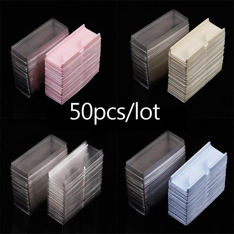 50pcs/set Plastic Pink Beige Transparent Eye Lashes Case Lot Eyelashes Case Storage Packing Box Make Up Case 40#41