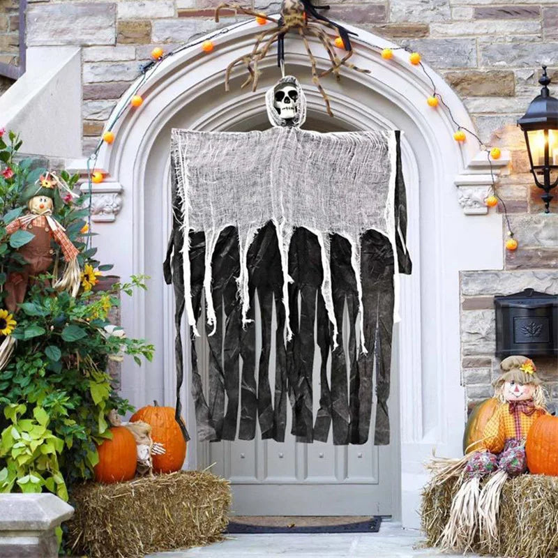 1pc Halloween Celebration Theme Terrifying Skull Gauze Pendant Prop Haunted House Home Courtyard Door Party Decoration Supplies