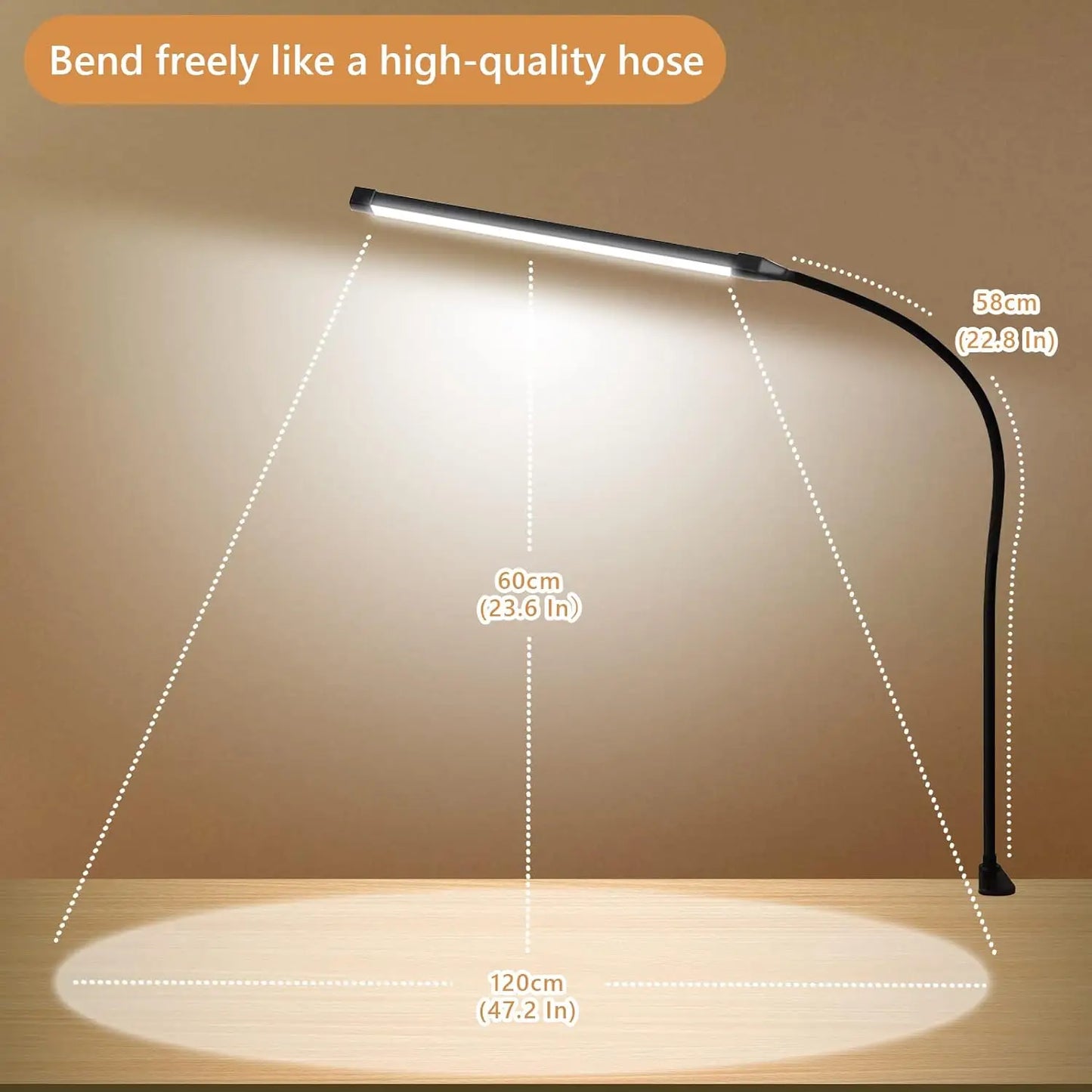 A LED Desk lamp with Clamp, Eye-Caring Clip on Lights for Home Office, 3 Modes 10 Brightness, Long Flexible Gooseneck,Metal