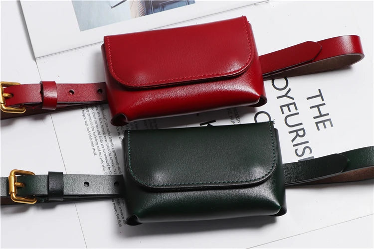 Genuine Leather Women's Thin Waistband Small Girdle Bag With Belt Korean Simple All-Match Decorative Dress Jeans Waist Belt