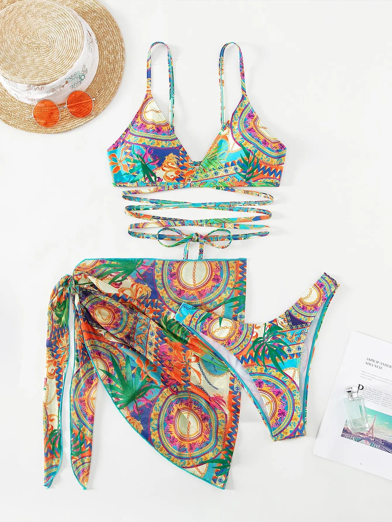 3 Pieces String Bikinis 2025 Women Sexy Swimsuit With Skirt Printed Swimwear Female Bathers Bathing Swimming Swim Suit Beachwear