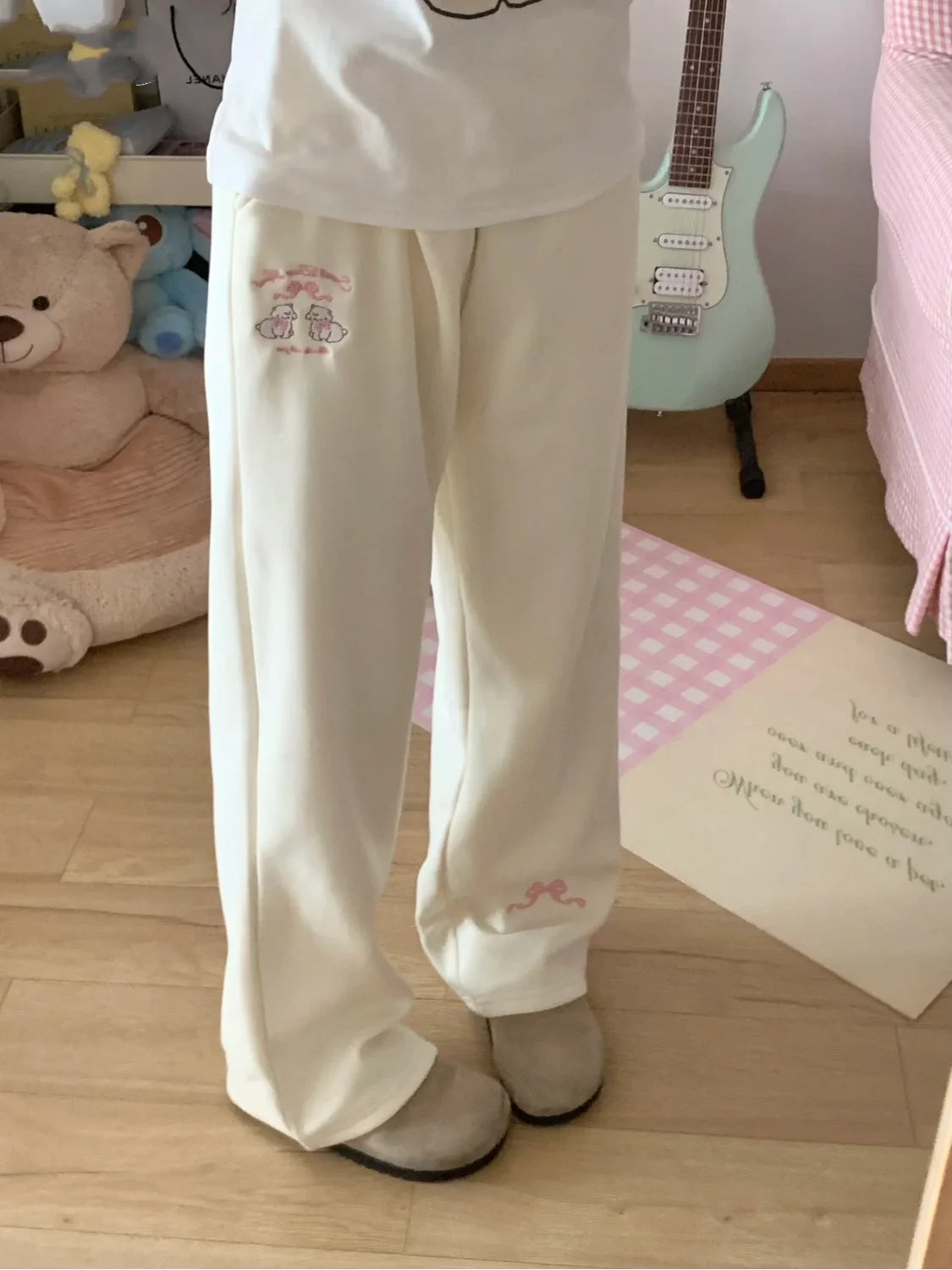 Sweet Girl Cute Straight Pants Spring New Casual All Match Sports Sweatpants Elastic Waist Cartoon Y2k Aesthetic Women Pants