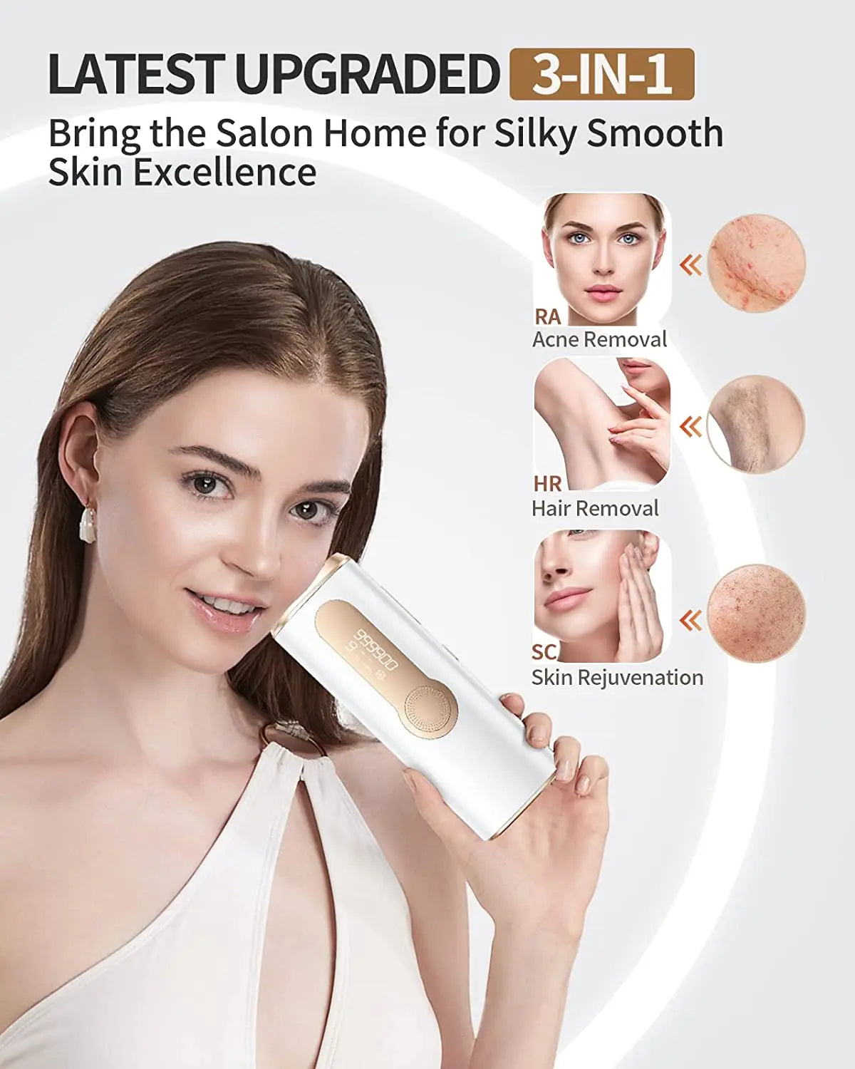 Upgrade Laser Hair Removal 999900+ Flashes IPL Permanent Epilator Hair Remover (RA & SC & HR) 3 in 1 Women Face Bikinis Trimmer