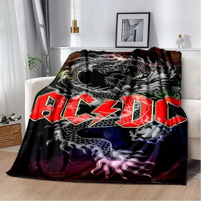 ACDC Pattern Throw Blanket Light Weight Blanket for Living Room Bedroom Kidsroom Warm Blanket Christmas Gift