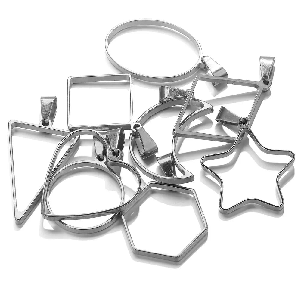 5pcs Stainless Steel Heart Square Silicone Mold Charm Frame Bezel Pendant Base Diy UV Resin Cameo Blanks Earrings Jewelry Making