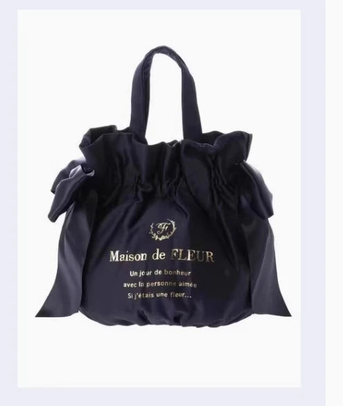 Japanese New Satin Double Bow Portable Shoulder Crossbody Women Bags with Long Shoulder Straps Sweet Letters Tote Bags