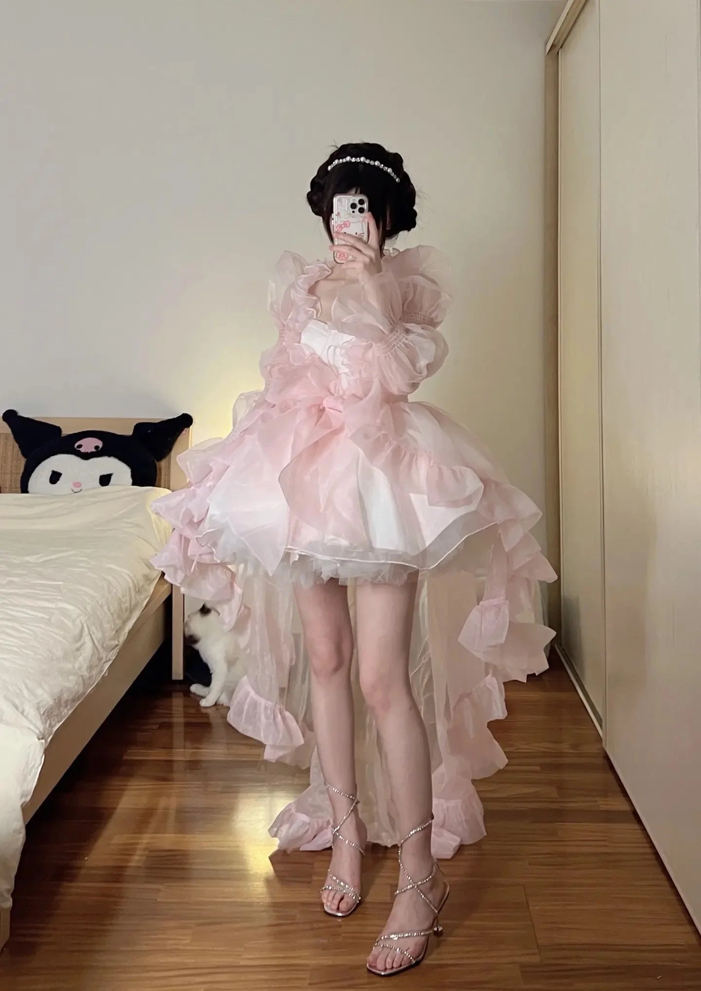 French Style Flower Wedding Dress Lolita Sweet Girl Women Fairy Tube Top Sling Dress with Long Cardigan Birthday Princess Dress