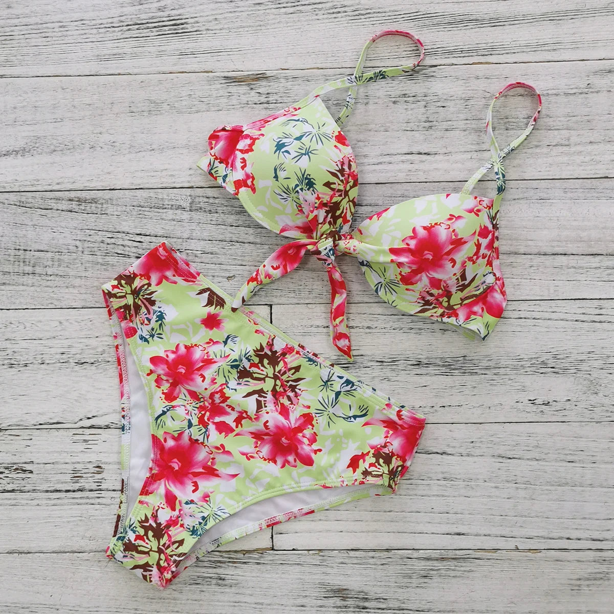 2024 Sexy Leaf Print Bikini Female Swimsuit Women Swimwear Thong Push Up Bikinis Set High Waist Swimming Suits for Bathing Suit