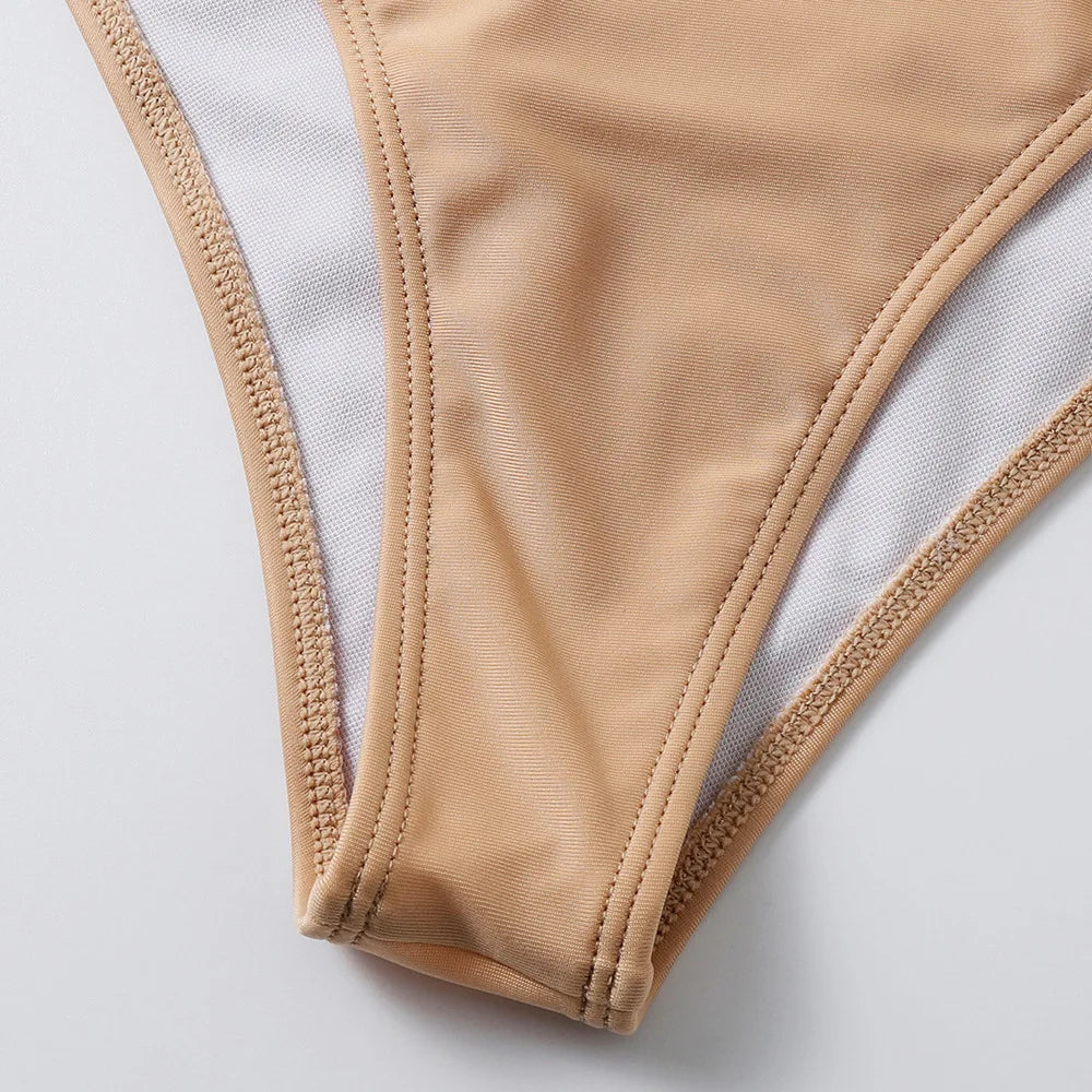 One Shoulder Bikinis 2025 Women Ruffle Swimsuit Solid High Waist Swimwear Female Padded Bathers Bathing Swimming Suit Beachwear