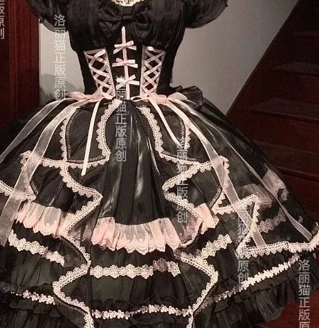 Lolita Sweet Girl Princess Dress Spring and Summer Off Shoulder Women's Short Sleeve Slim OP/JSK Short Ball Gown Dress