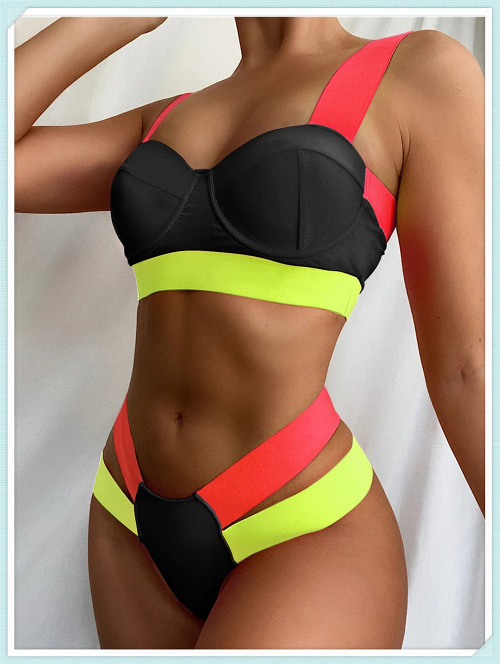 Solid Bandage Bikini Women Push Up Swimsuit Sexy Swimwear Female Brazilian Bathing Swimming Suit Bather Splicing Color Beachwear