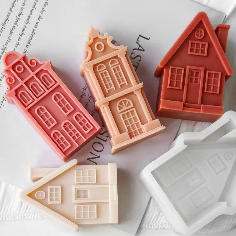 2025 Christmas House Silicone Candle Mold 3D Castle Villa Crafts Resin Gypsum Cement Mould Christmas Gift Festival Decoration