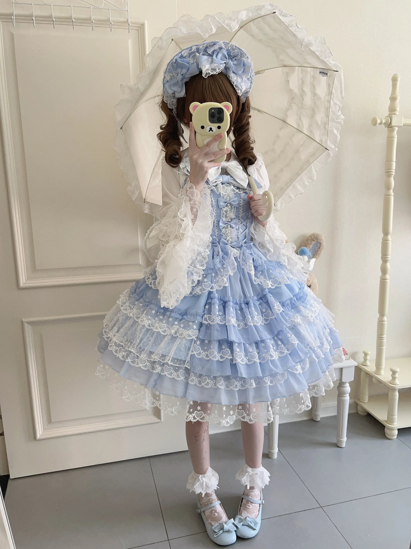 Original Design Lolita Jsk Suspender Dress Sweet Girl Women's Long Sleeve Inner Shirt Cute Princess Sling Cake Dress with Cape