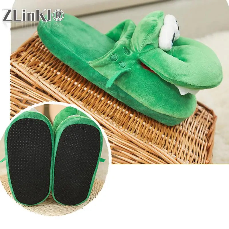 Cartoon Crocodile Cotton Slippers With Moving Mouth Funny Home Cotton Shoes Winter Walking Warm Christmas Gift For Men Women
