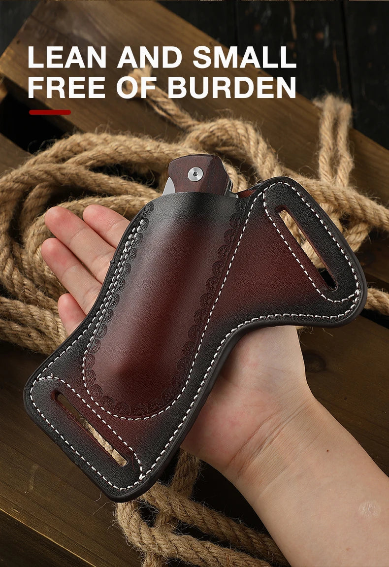 Vintage leather belt cover, outdoor tools, folding knife, mini pocket, knife bag holder, cowhide scabbard, EDC storage holster