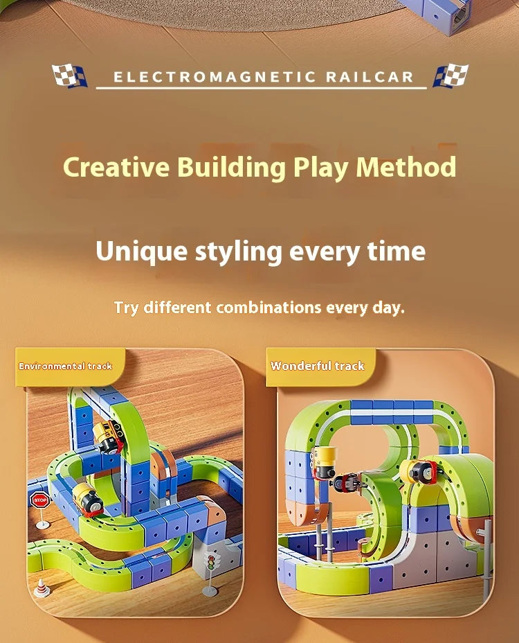 Magnetic Car STEM Racing Car Railtrack Set 2025 - Montessori Motorized Train & Gravity Maze Toy, Christmas Gift for Kids