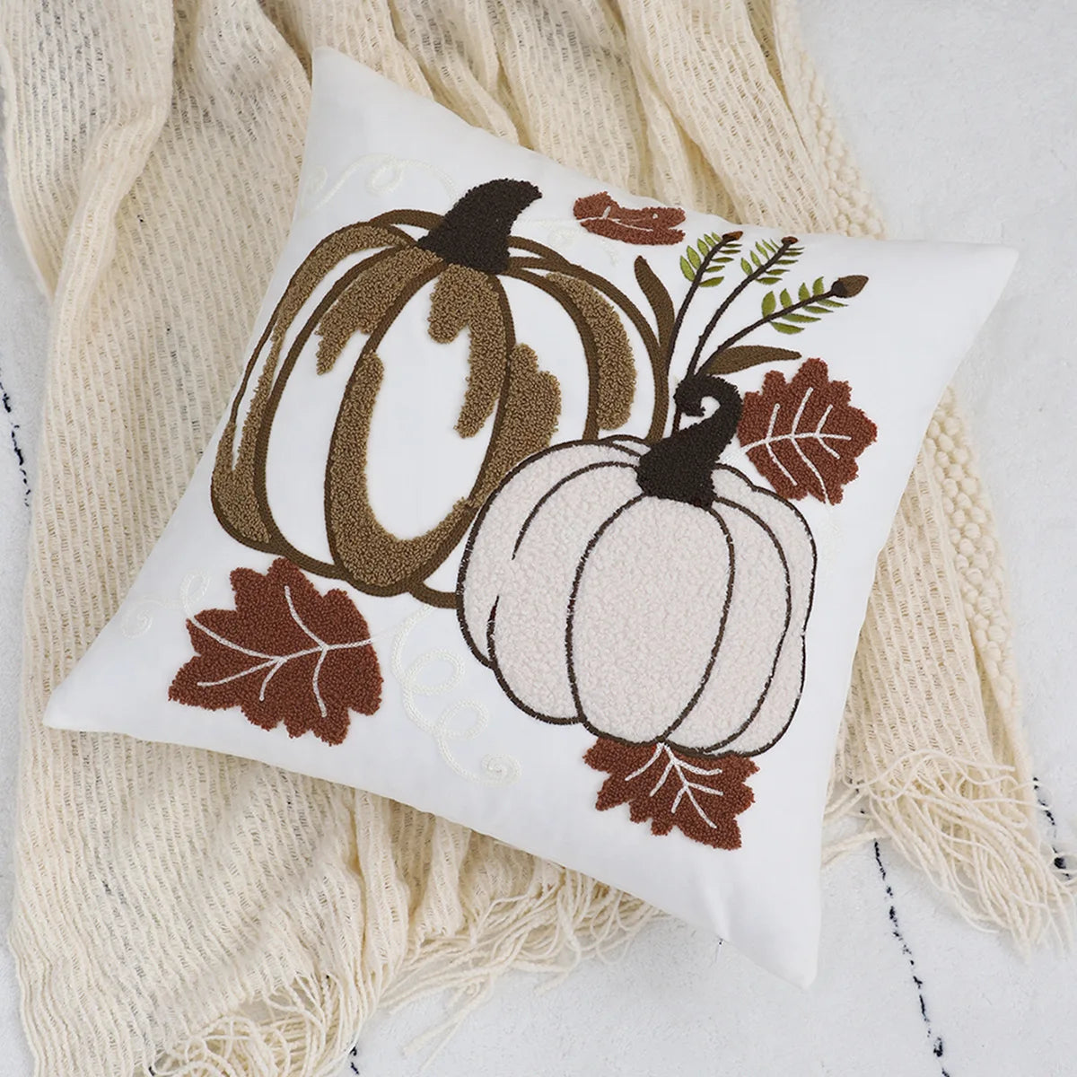 White Halloween Pillowcase Funda Cogines De 45x45 Pumpkin Velvet Embroidery Thanksgiving Decoration Sofa Pillow Cushion Covers