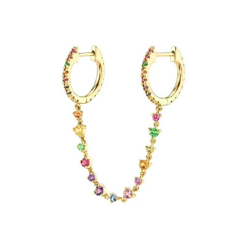New Design Stainless Steel Cubic Zirconia Chain Hoop Earring For Women Square Water Drop Punk Cartilage Earring Piercing Jewelry