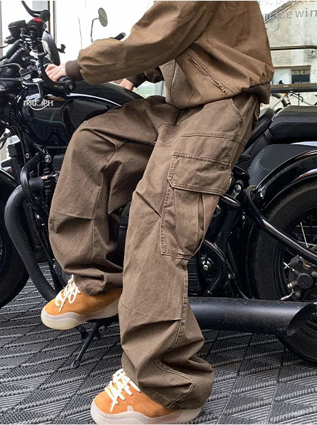 Spring Big Pocket Men's Cargo Pants Japanese Y2k Harajuku Loose Straight Wide Leg Trousers Baggy Pants Man Hip Hop Sweatpants