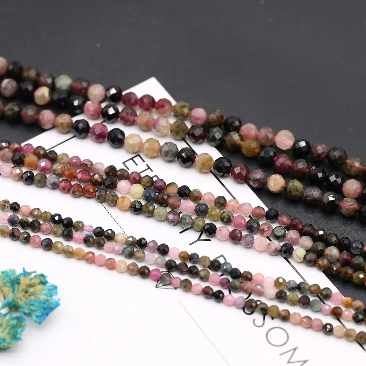 2/3/4mm Faceted Natural Stone Colored Tourmaline Bead Charms for DIY Women Men Necklace Bracelets Jewelry Making Accessories