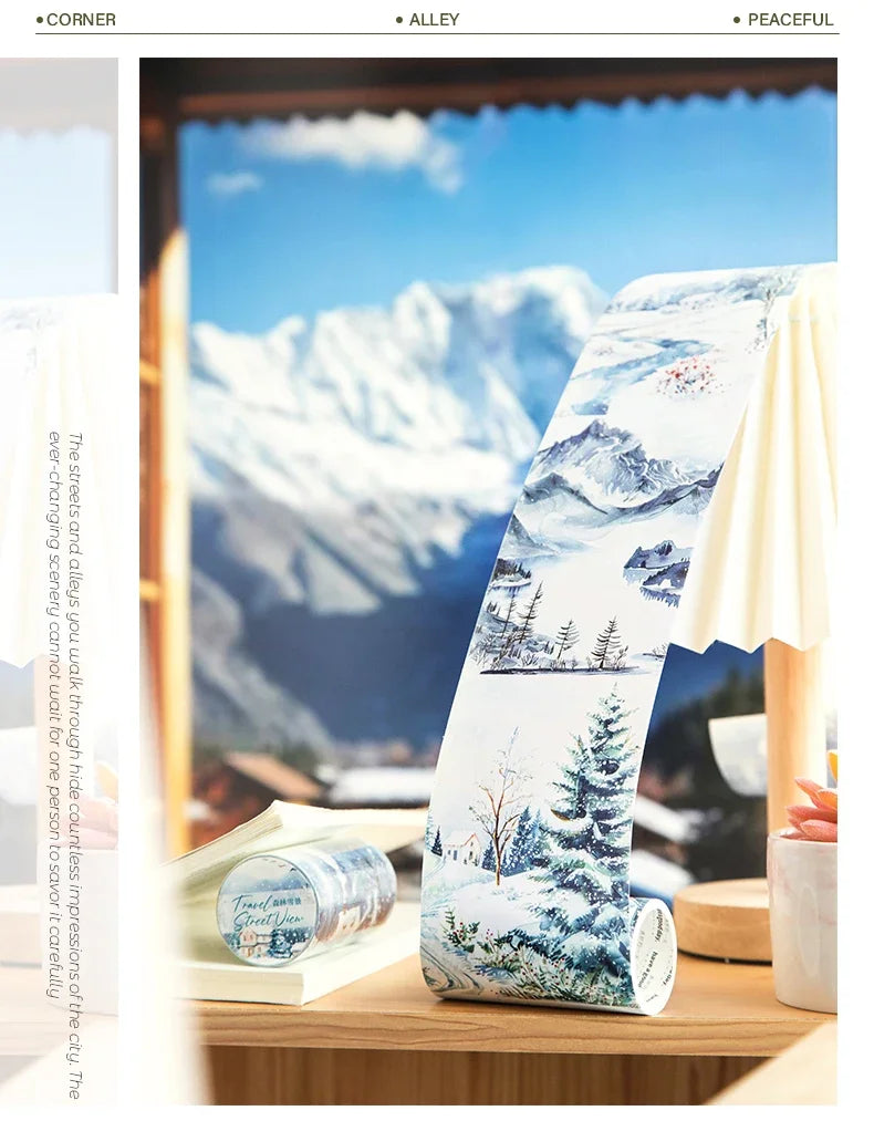 JIANWU 80mm*200cm Road View Series Vintage Travel Flower Landscape Material Collage Washi Tape Creative DIY Journal Stationery
