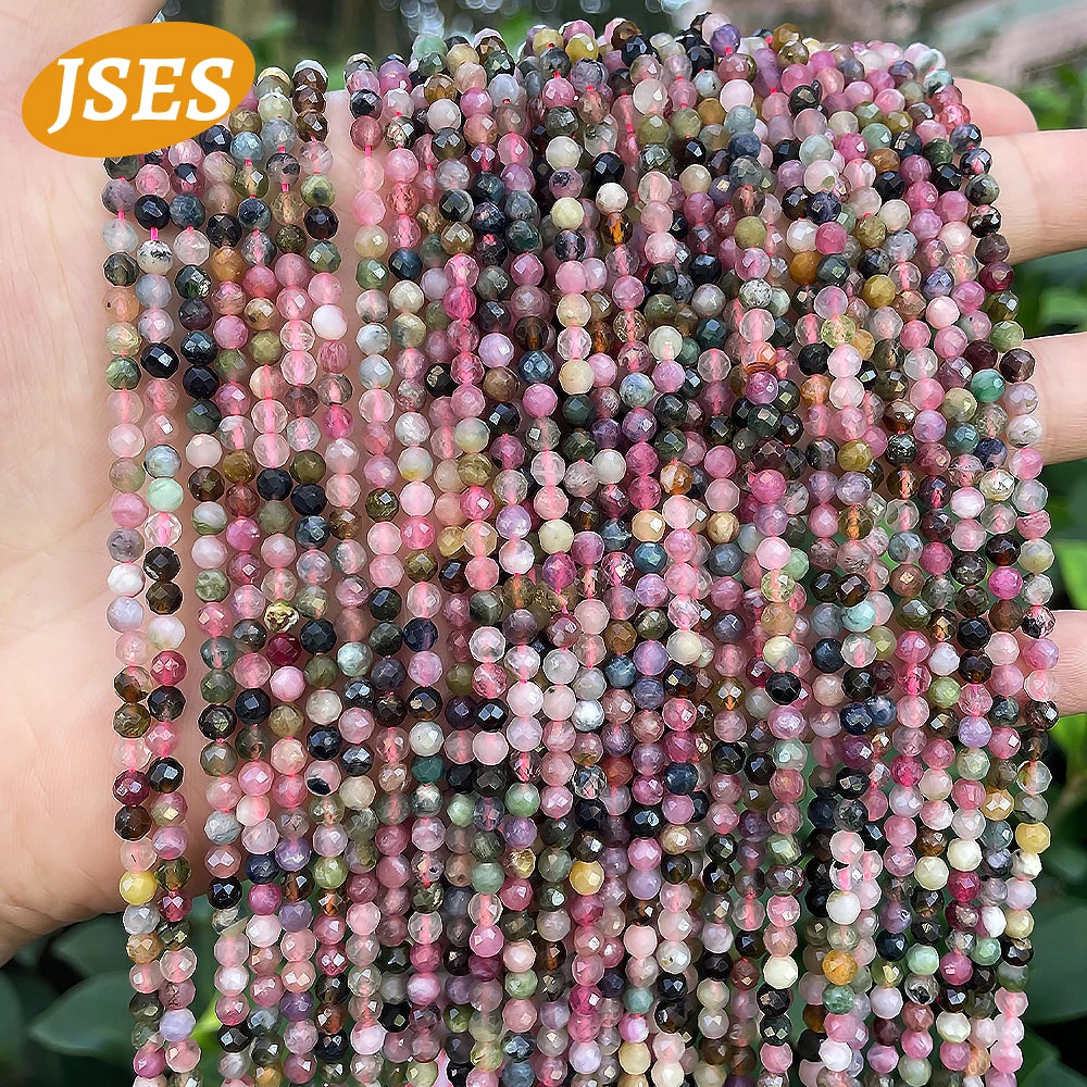 Natural Colorful Tourmaline Faceted Beads Round Loose Spacer Beads for Jewelry Making 3/3.5mm Bracelet DIY Accessories Charms