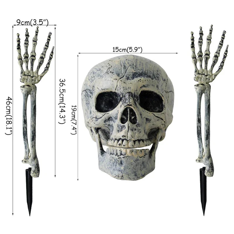 Realistic Skeleton Stakes Halloween Realistic Skull Skeleton Head Human Hand Arms for Halloween Party Home Garden Lawn Decor