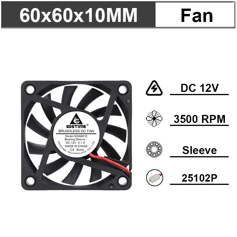 Gdstime 60mm 6cm Brushless Cooler USB 2Pin 3Pin DC 5V 12V 24V Fan 60x10mm 6010 Dual Ball for Computer Pc Cpu Case Cooling Fan