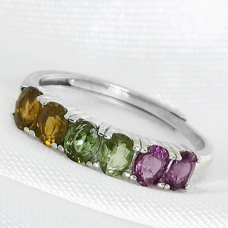 MeiBaPJ Natural Tourmaline Gemstone Fashion Colorful Stone Flower Ring for Women Real 925 Sterling Silver Charm Fine Jewelry