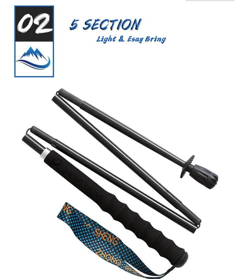110g Ultra Light Weight Trekking Poles Folding Hiking Sticks Portable Carbon Fiber Collapsible Nordic Walking Cane Sticks Bags