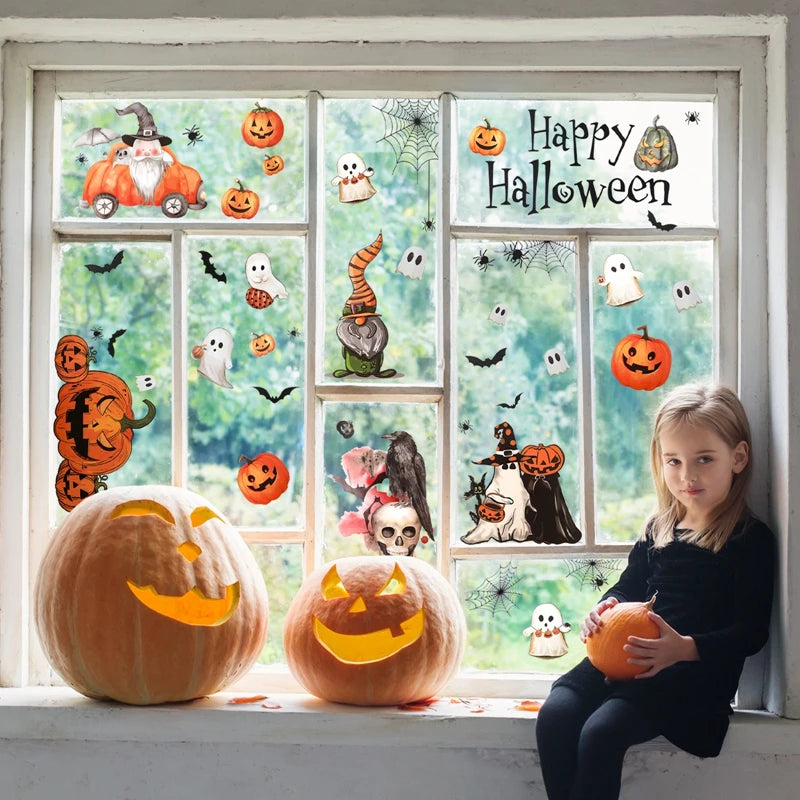 Halloween Window Sticker Halloween Theme Party Home Window Decoration Pumpkin Bat Window Stickers Trick or Treat Party Supplies