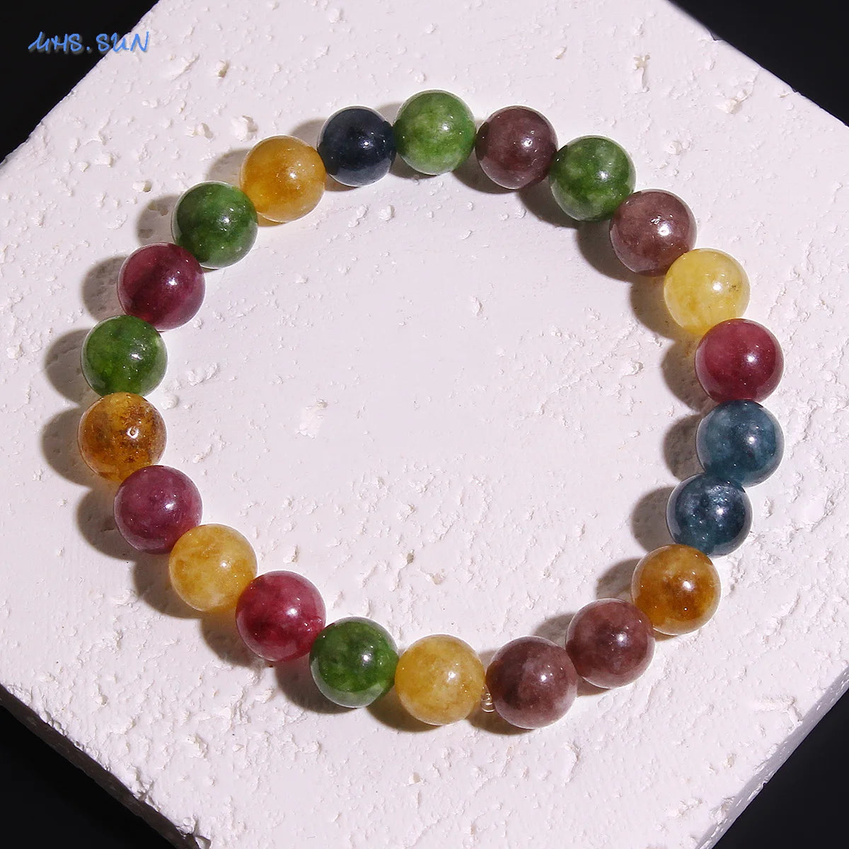 MHS.SUN Fashion Tourmaline Bracelet Colorful Natural Healing Energy Yoga Women Elastic Beaded Bracelet Jewelry Birthday Gifts